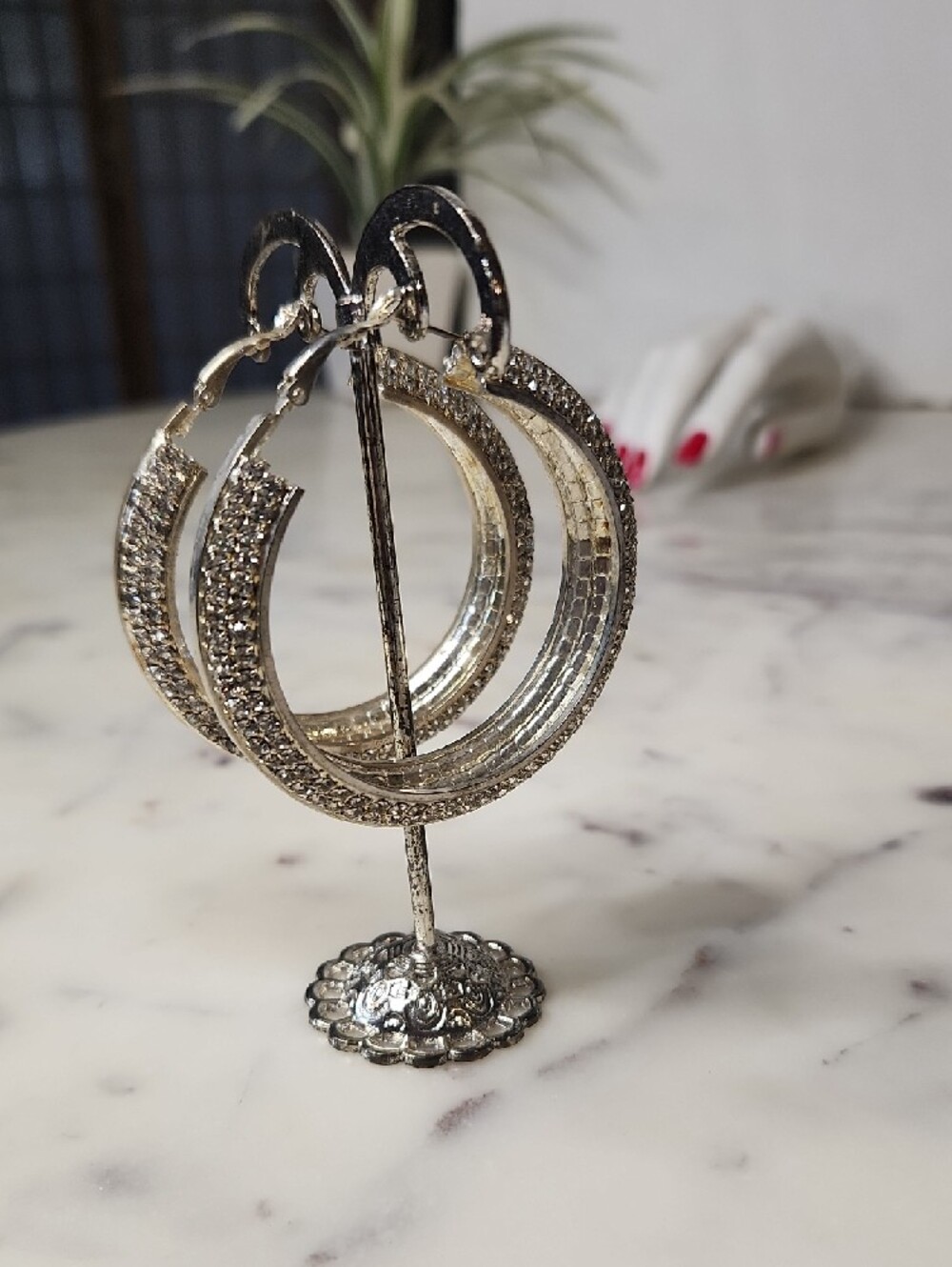 DKNYC Silverplated Pave Crystal Large Hoop Earrings